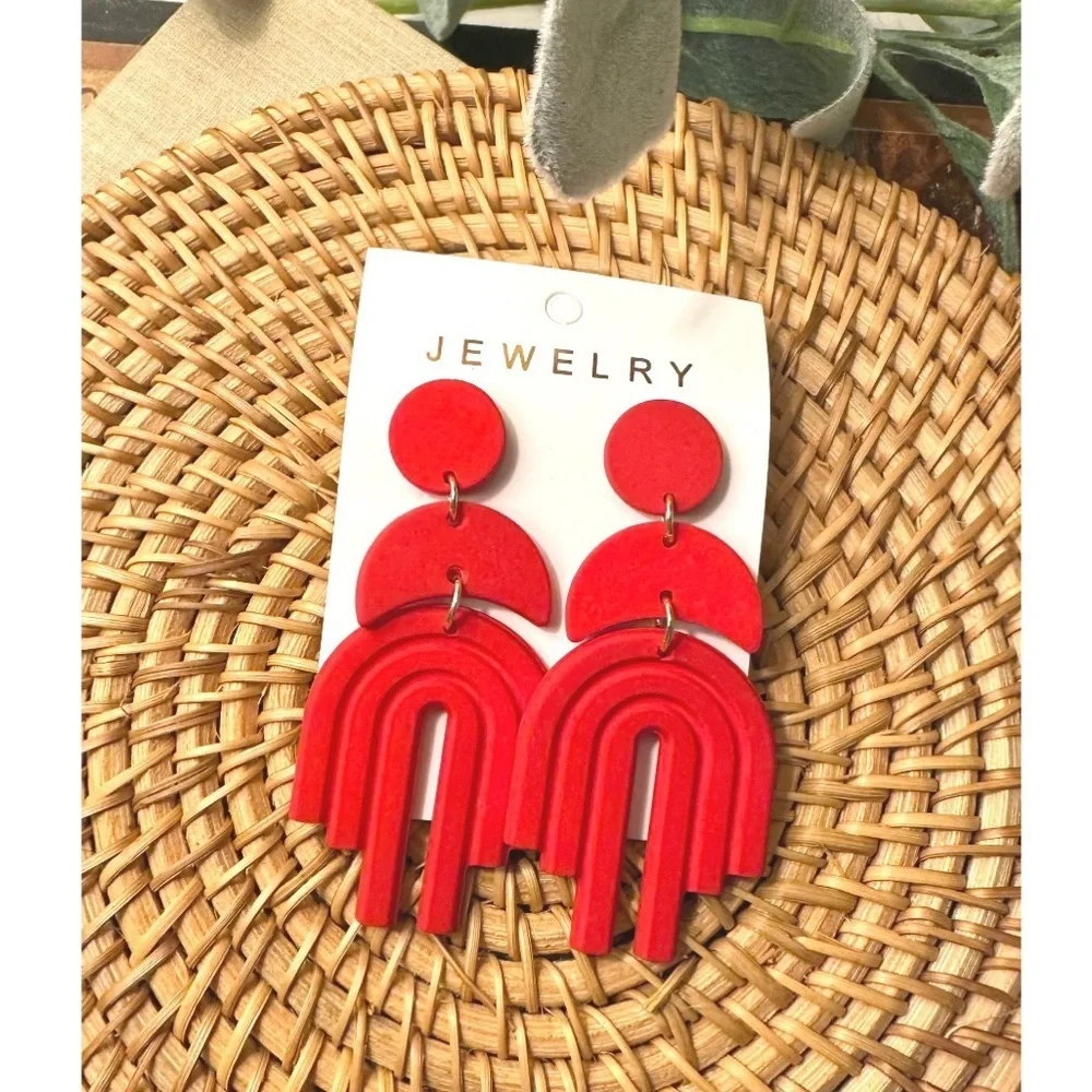 Red geometric shaped earrings